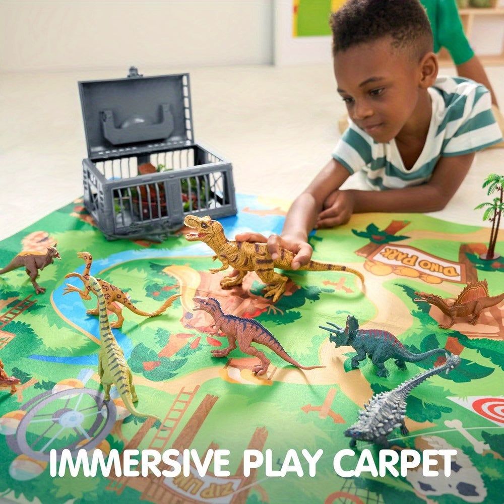 Dinosaur Toys for Kids 19pcs Playset – Realistic Figures with Activity Play Mat & Storage Cage for Boys Girls Ages 3+ Birthday Christmas Gift