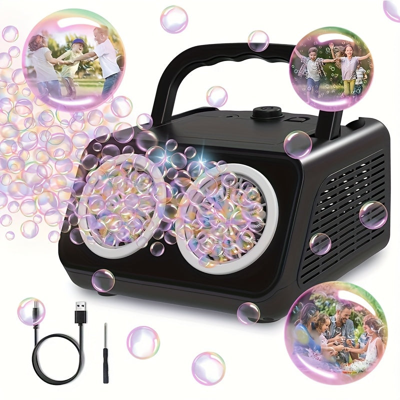 Automatic Bubble Machine with 2 Fans – 20,000+ Bubbles/Min, Includes 10 Bubble Solution Bottles, Electric Bubble Maker for Kids Outdoor Play