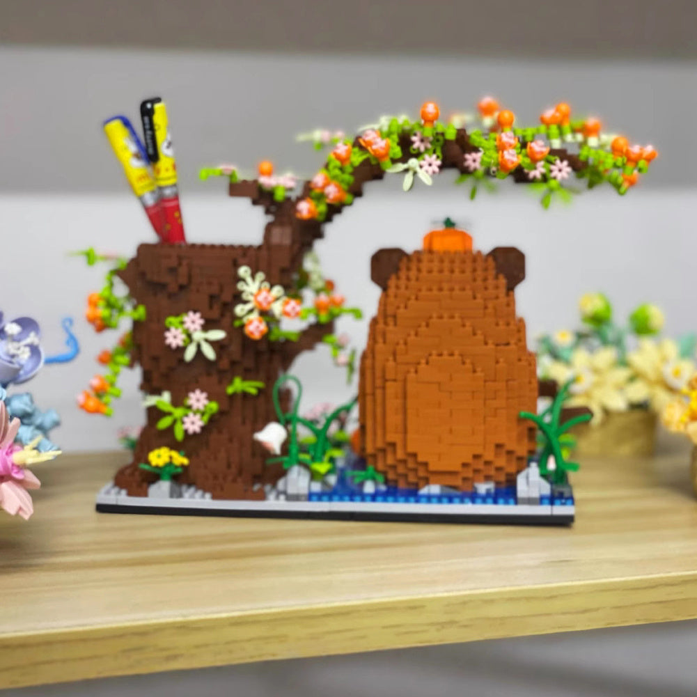 Capybara Building Blocks Pen Holder 1880pcs Micro Mini Brick Animal Figure - DIY Desktop Decoration Office Desk Organizer - Unique Birthday Gift for Teens Adults Capybara Lovers