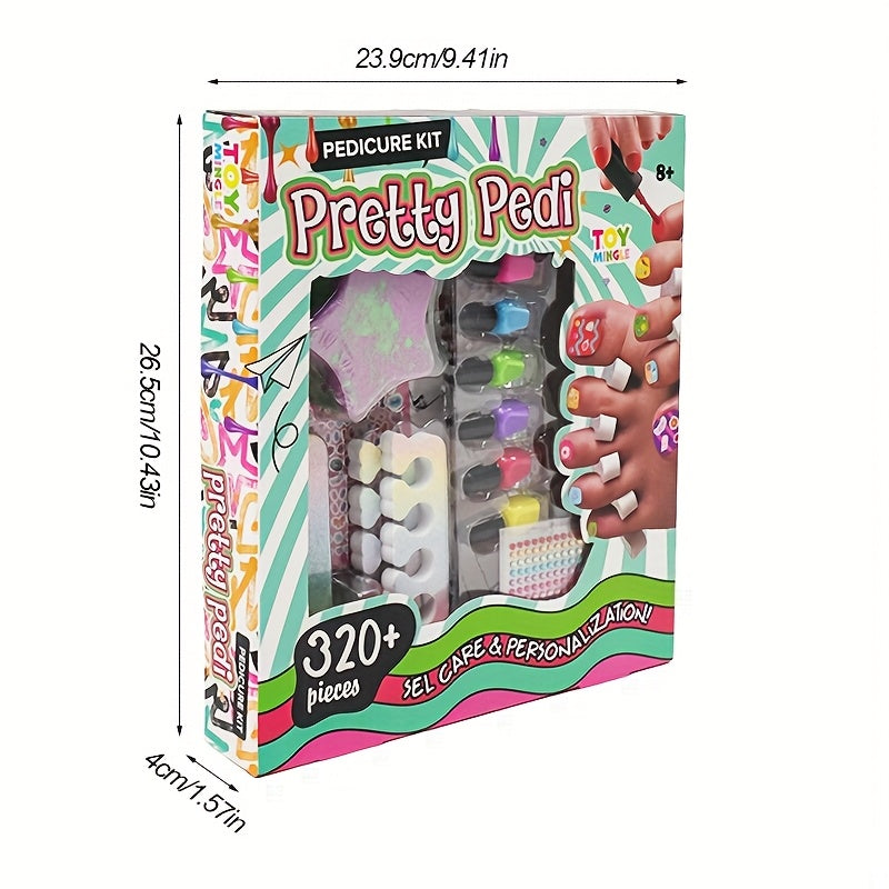 Pedicure Spa Play Set for Girls 320 Pieces Pretend Nail Salon Kit with Colorful Polishes Stickers Spa Party Self Care Toy Birthday Gift Ages 8 and Up