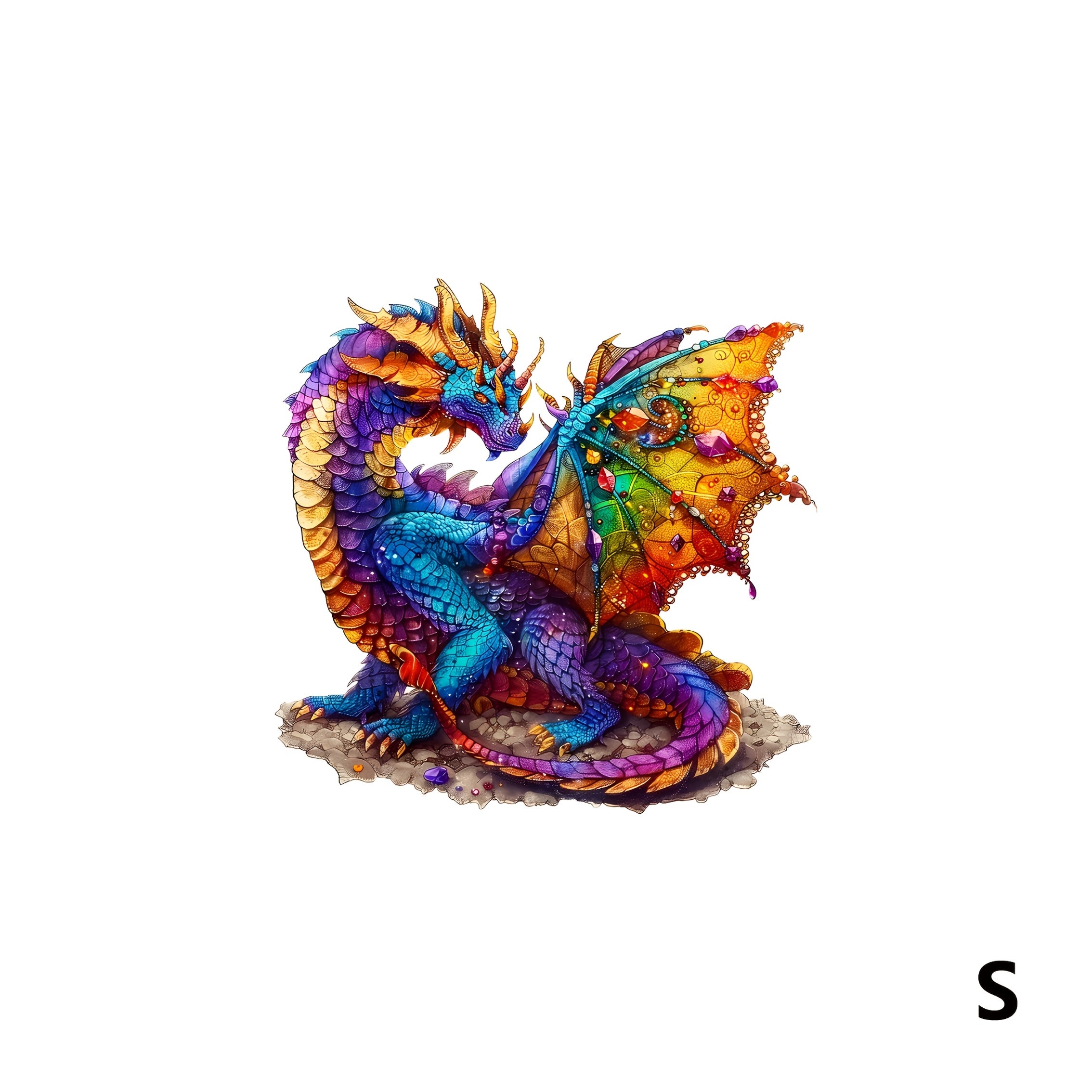 Dragon Wooden Jigsaw Puzzle Irregular Animal Shaped – Colorful Fantasy Gemstone Design, Unique Non-Repetitive Pieces, Brain Teaser Gift for Adults Kids, Home Decor Family Game S/M/L