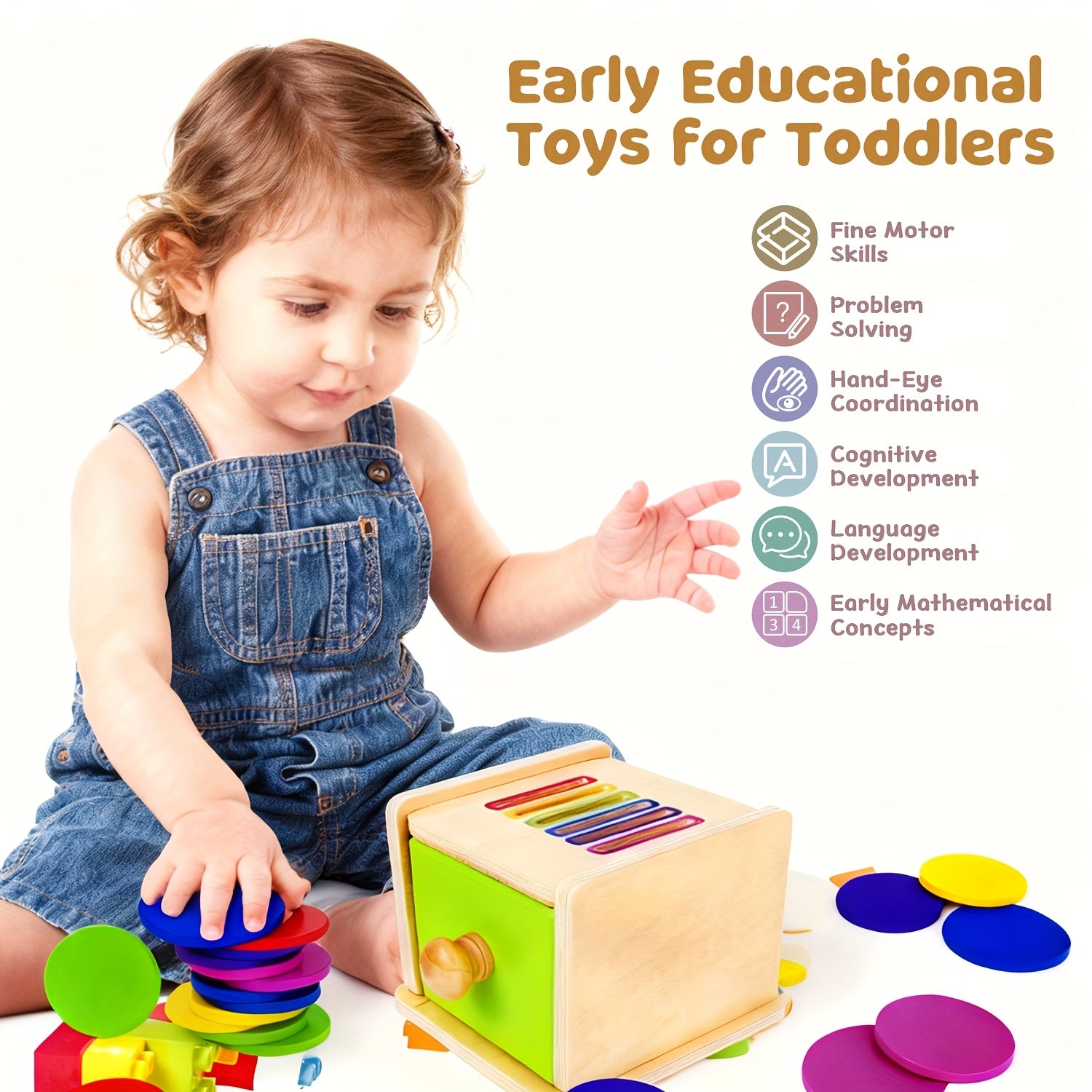Wooden Color Sorting Toy with Drawers for Toddlers – Montessori Object Permanence Fine Motor Skills Educational Toy for Baby 12-18 Months Boys & Girls