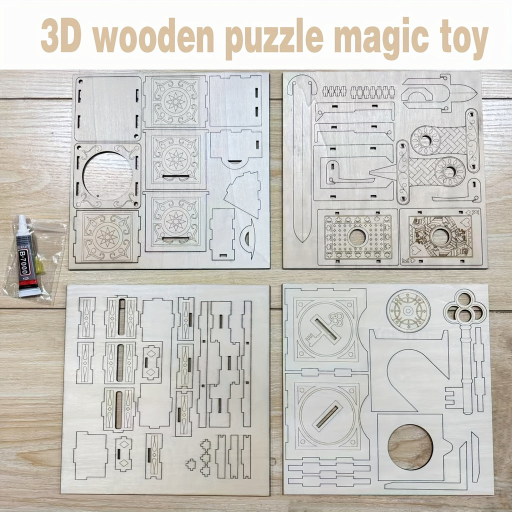 3D Wooden Magic Puzzle Set 4-in-1 STEM Brain Teaser Kit – Sword Trick Coin Key Illusion Puzzles for Adults Teens, Unique Christmas Birthday Holiday Gift
