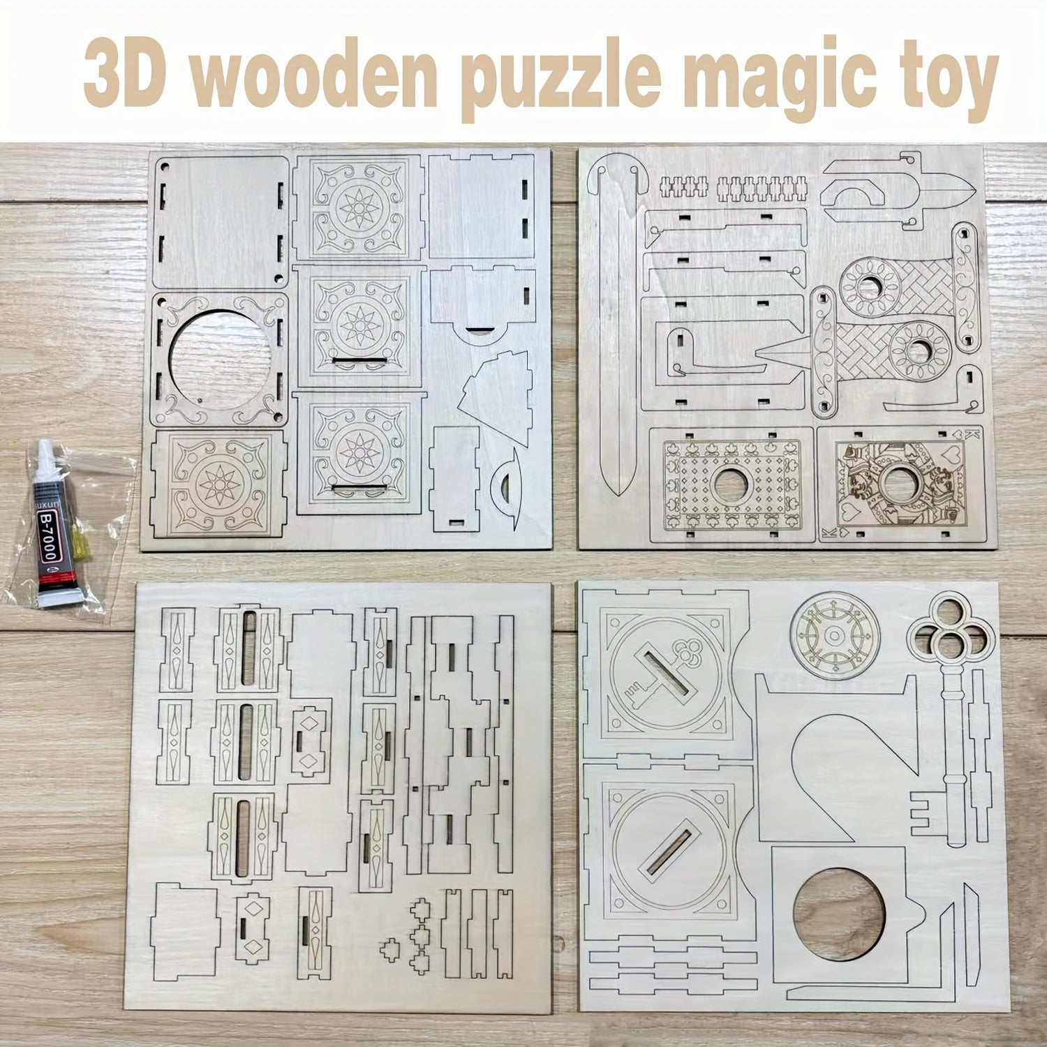 3D Wooden Magic Puzzle Set 4-in-1 STEM Brain Teaser Kit – Sword Trick Coin Key Illusion Puzzles for Adults Teens, Unique Christmas Birthday Holiday Gift