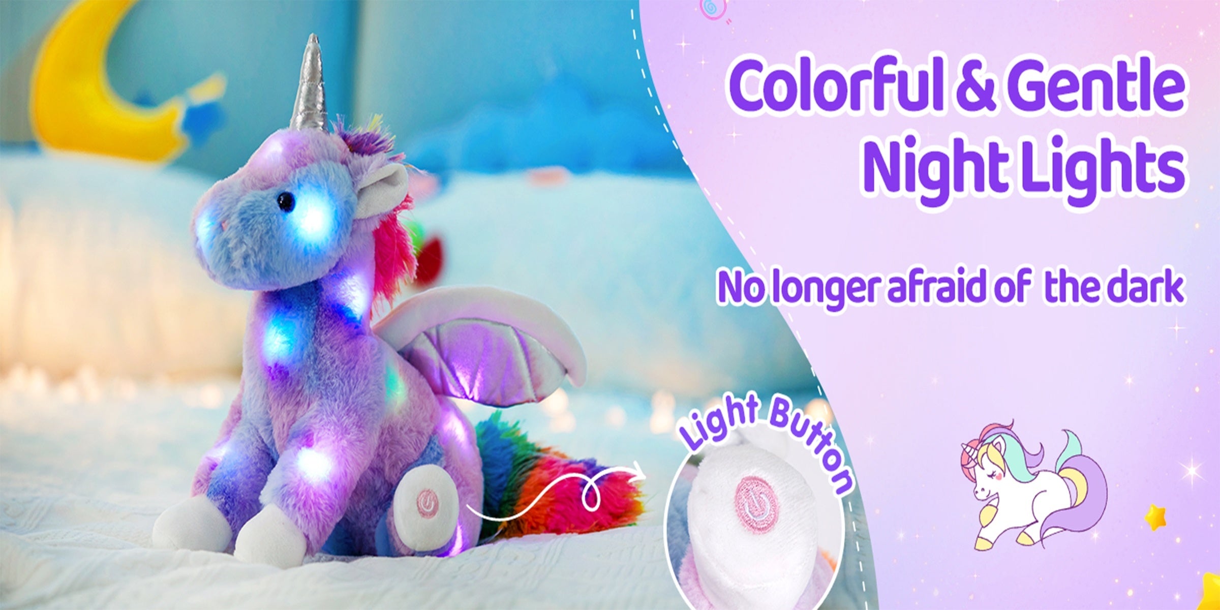 Glowing Unicorn Plush Toy with Music – Rainbow Light Up Stuffed Unicorn, Glow in the Dark Unicorn Stuffed Animal Gift for Kids Girls Birthday Christmas
