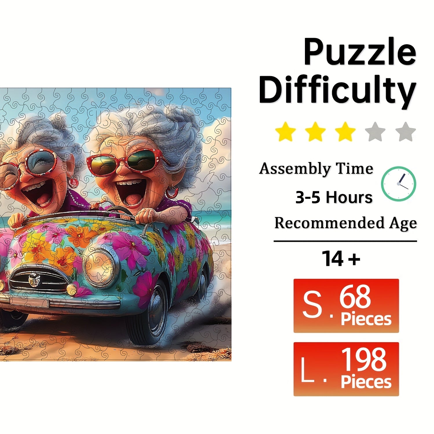 Happy Old Lady Wooden Jigsaw Puzzle – Irregular Animal-Shaped Unique Wood Puzzle, Modern Art Home Decor, Special Holiday Birthday Gift for Friends & Family