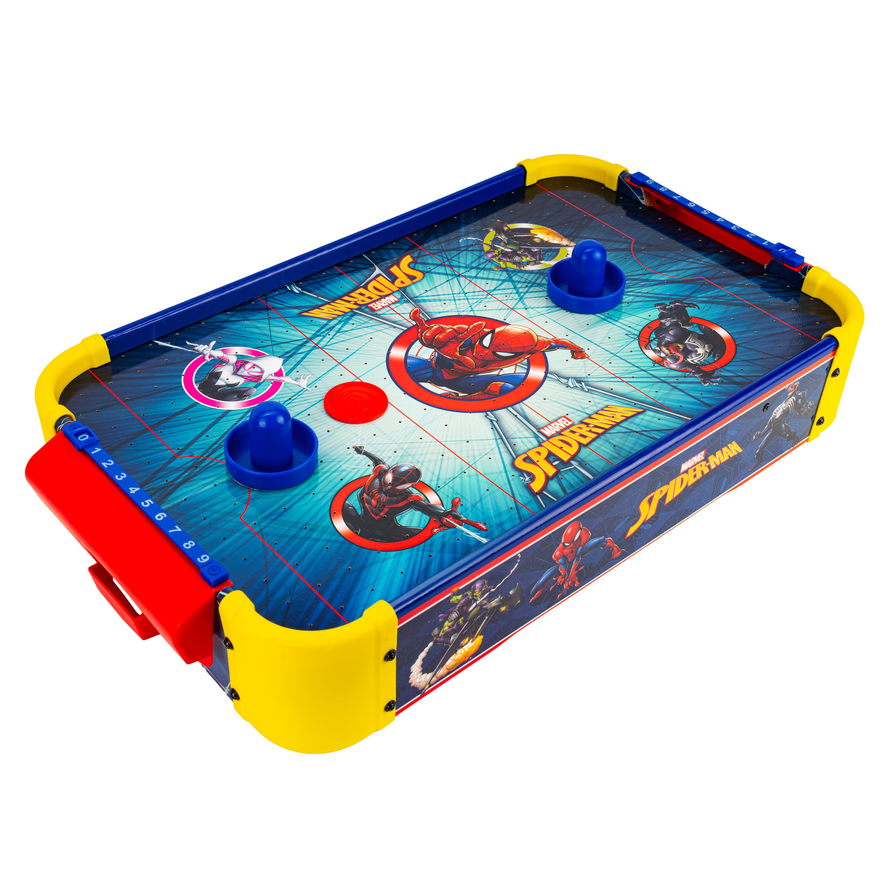 Spider-Man Electric Tabletop Air Hockey Table 2 Player - Marvel Licensed Wood Kids Game, Birthday Christmas Gift for Boys & Girls
