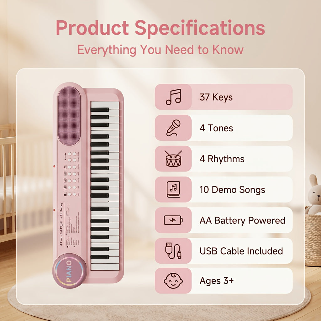Kids 37-Key Electronic Keyboard Piano with Microphone Multifunctional Educational Music Instrument Toy – Birthday Gift for Boys Girls Toddlers