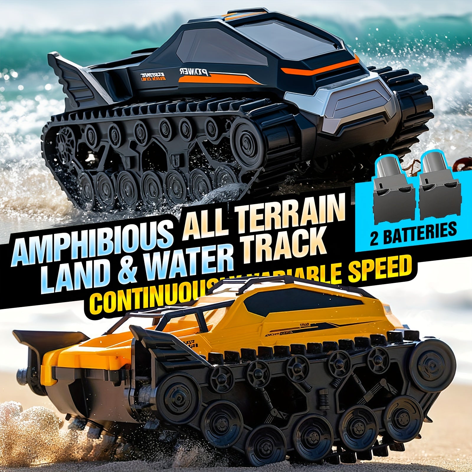 Amphibious RC Tank with 2 Battery Packs High Horsepower Off-Road Drifting Climbing Remote Control Car – All-Terrain Land & Water RC Vehicle for Boys Kids Christmas Halloween Gift