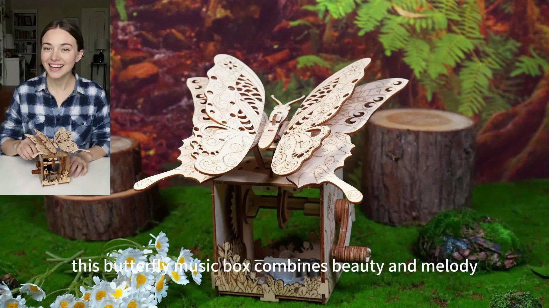 3D Wooden Puzzle Music Box You Are My Sunshine, Butterfly Hand Handmade Assembly Model Kit, Unique Christmas Birthday Holiday Gift for Women Girls & Music Lovers