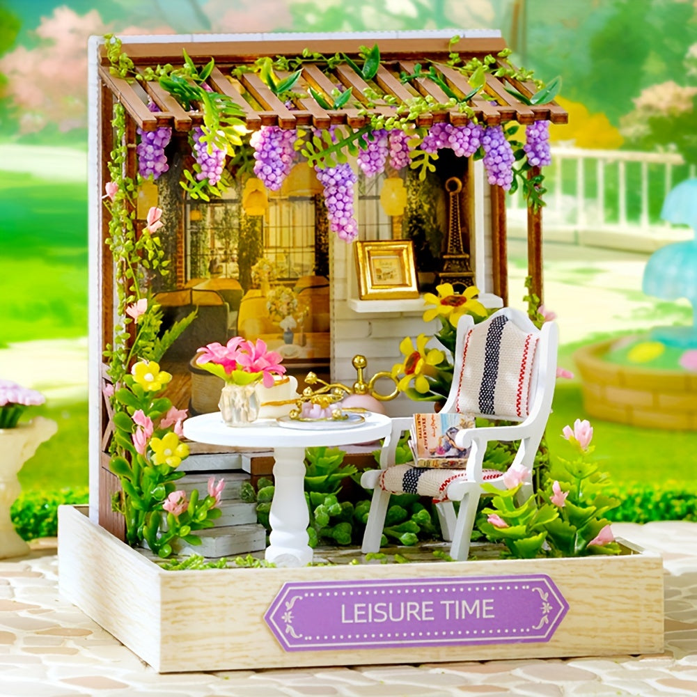 DIY Wooden Dollhouse Kit with Dust Cover – Handmade Miniature Puzzle Tiny House with Furniture for Teens Adults Christmas Birthday Gift