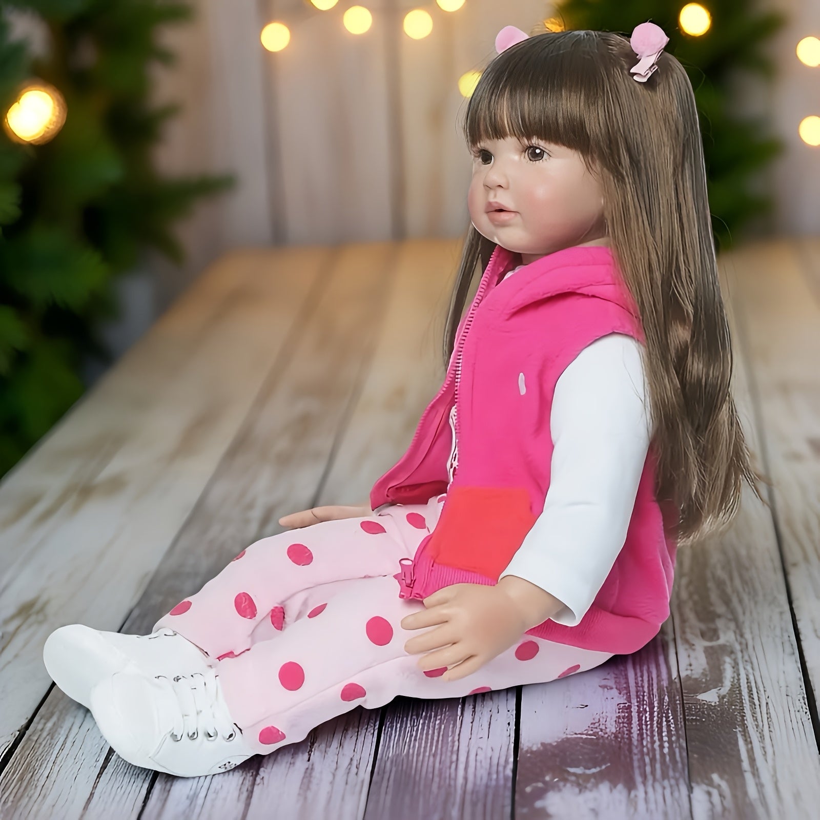 Realistic Reborn Baby Doll 24 Inch Princess with Long Dark Hair – Handmade Soft Vinyl Cloth Body Newborn Girl Gift with Outfit Pacifier Bottle & Birth Certificate