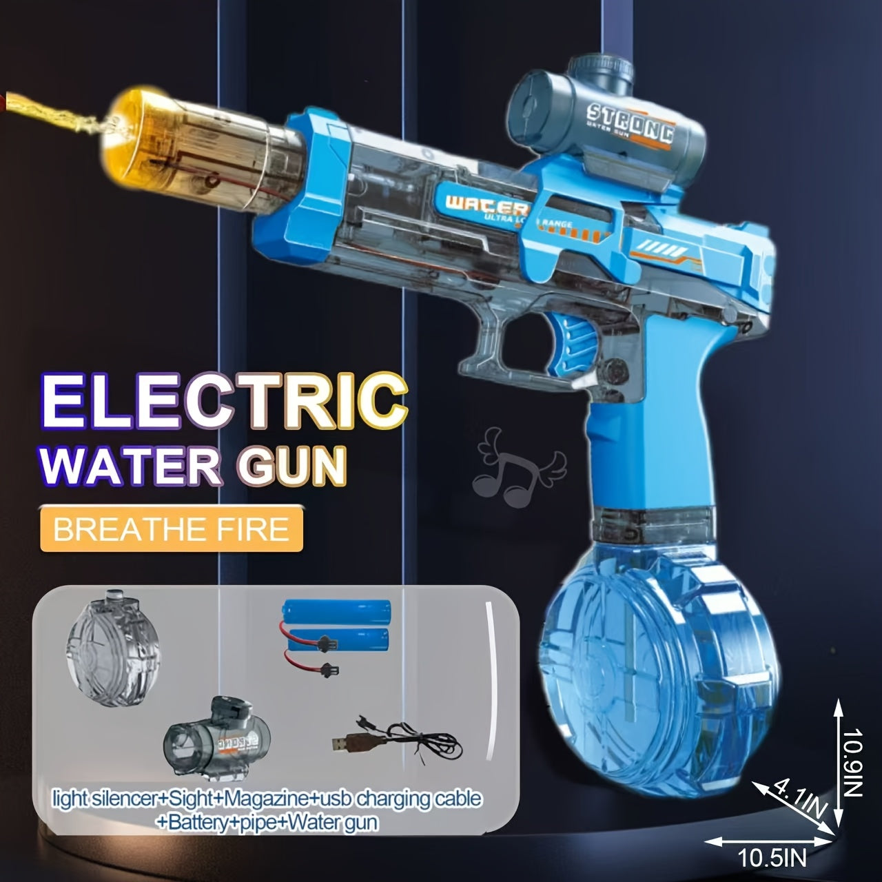 Electric Water Gun Handheld 32 Feet Range, Fire Pulse Flame Bubble Effect with LED Light & 2 Rechargeable Batteries, High Capacity Squirt Gun for Kids & Adults Pool Beach Backyard Outdoor Toy