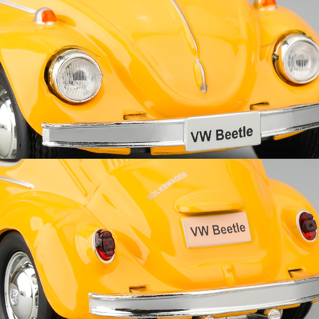Pull Back Volkswagen Beetle Toy Car 1:36 Scale – Zinc Alloy Die-Cast Retro VW Bug with Openable Doors, Kids Gift for Boys & Girls, Pink & Yellow