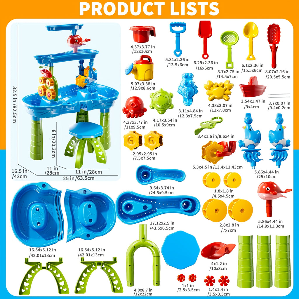 Sand & Water Table for Toddlers 3-Tier with Shovel Scoop Strainer – Outdoor Sensory Play Set for Kids Ages 2-6, Backyard Beach Patio Summer Activity