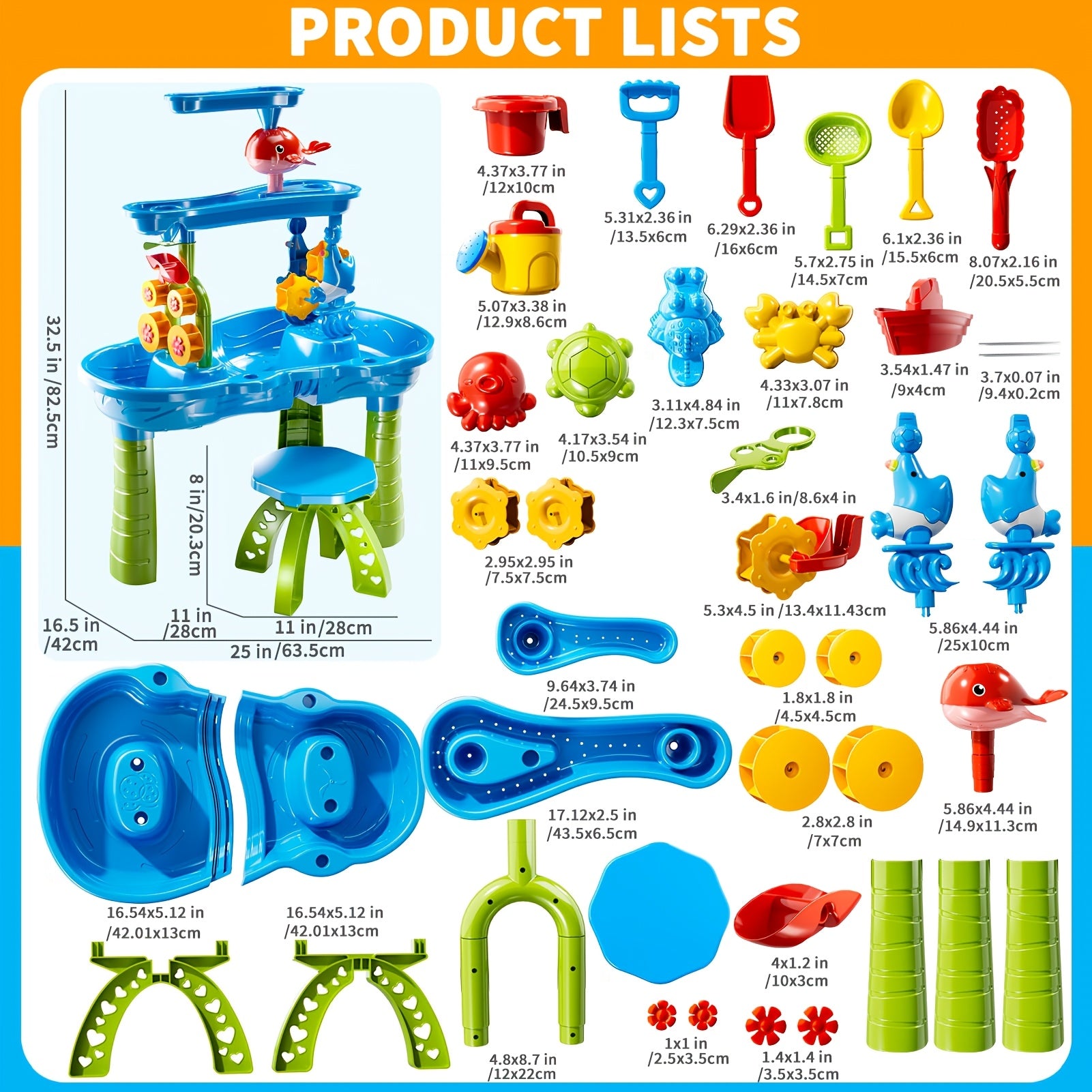 Sand & Water Table for Toddlers 3-Tier with Shovel Scoop Strainer – Outdoor Sensory Play Set for Kids Ages 2-6, Backyard Beach Patio Summer Activity