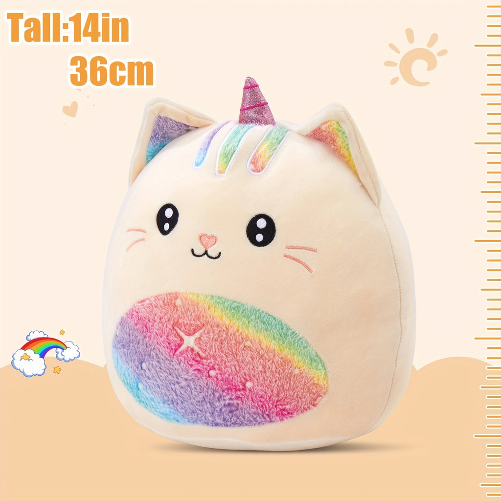 Rainbow Unicorn Kitty Plush Stuffed Pillow - Unicorn Cat Stuffed Animal for Room Decor, Fantasy Playroom Decor, Birthday Mother's Day Gift for Kids Girls Women Friends