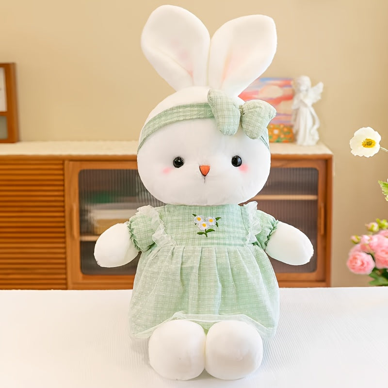 Easter Bunny Plush Toy with Bow - Cute Soft Stuffed Rabbit Doll, Adorable Bunny Plushie for Easter Basket, Birthday Valentine's Day Gift for Kids Girls Women