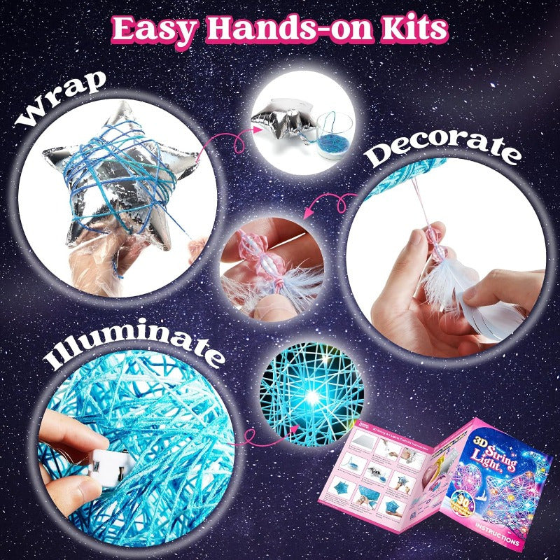 3D String Art Kit for Kids – Light Up DIY Lantern Craft Set with 30 LED Bulbs, Balloons & Yarn, Birthday Gift Arts and Crafts for Girls Boys
