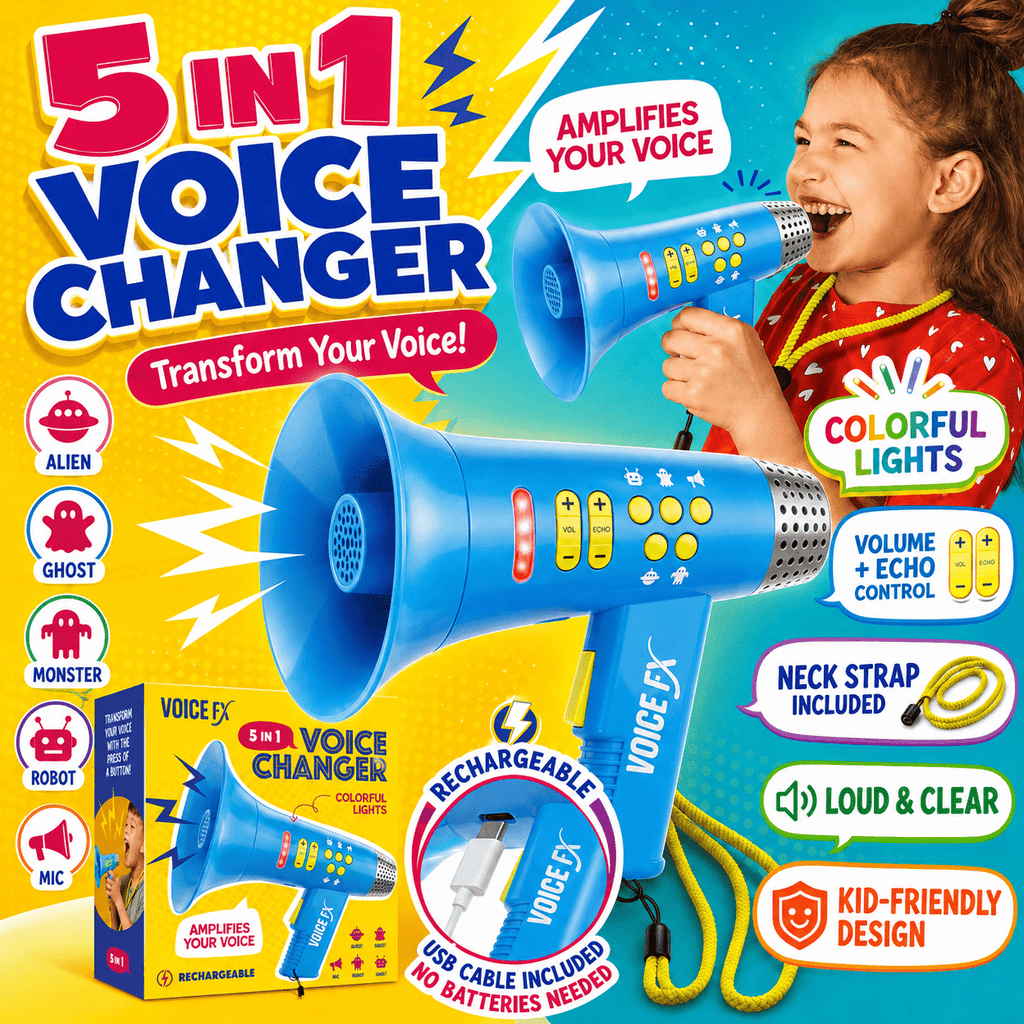 Voice Changer Megaphone Toy for Kids 5-in-1 - LED Lights, USB Rechargeable, Echo & Volume Control, Toddler Microphone for Pretend Play, Birthday Gift for Boys & Girls