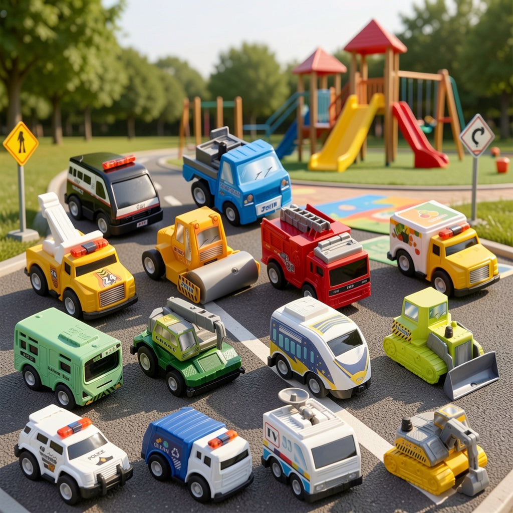 18-Piece Pull Back Cars and Trucks Toy Set for Kids Ages 3+ Friction Powered Mini City Vehicles Party Favors Easter Christmas Gift Boys Girls
