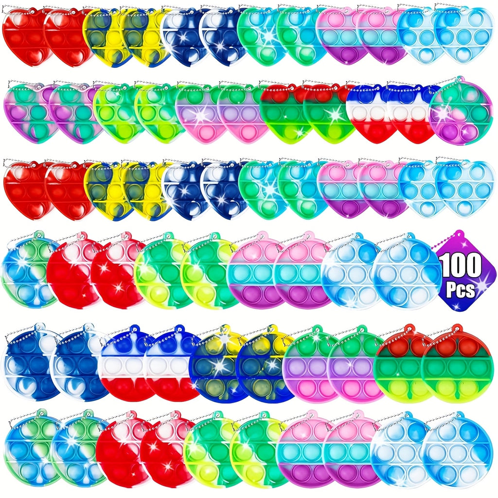 Mini Bubble Pop Fidget Keychain Toys Bulk 100 Pack – Party Favors for Kids, Classroom Prize Box, Easter Basket Stuffers, Birthday & Holiday Gift Boys Girls Ages 4+