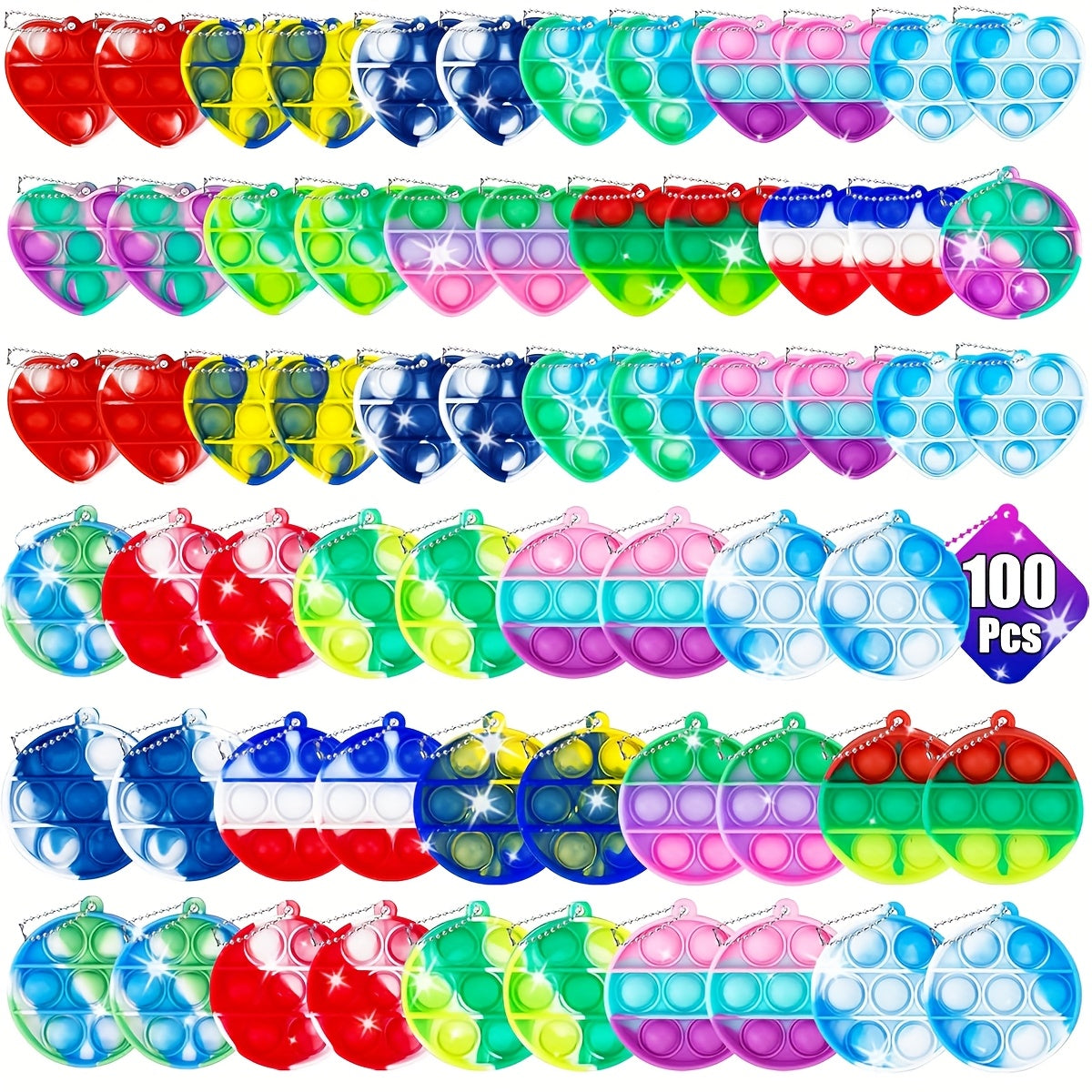 Mini Bubble Pop Fidget Keychain Toys Bulk 100 Pack – Party Favors for Kids, Classroom Prize Box, Easter Basket Stuffers, Birthday & Holiday Gift Boys Girls Ages 4+