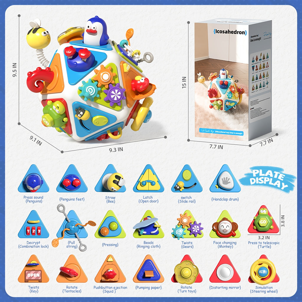 21-in-1 Busy Board Activity Cube for Toddlers & Baby - Montessori Sensory Learning Toy for Boys Girls Ages 1-3, Early Educational Development Travel Toy, Best First Birthday Gift