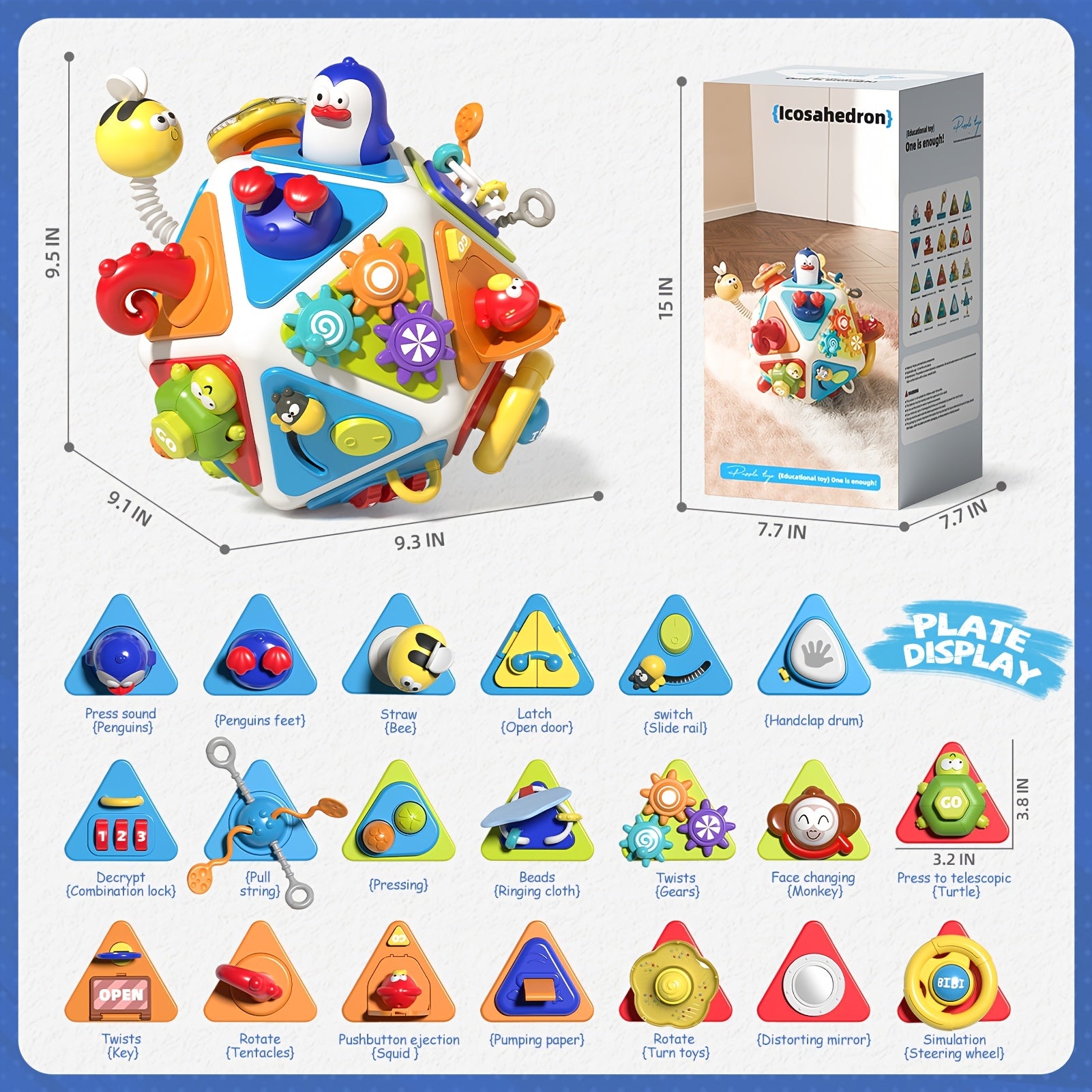 21-in-1 Busy Board Activity Cube for Toddlers & Baby - Montessori Sensory Learning Toy for Boys Girls Ages 1-3, Early Educational Development Travel Toy, Best First Birthday Gift