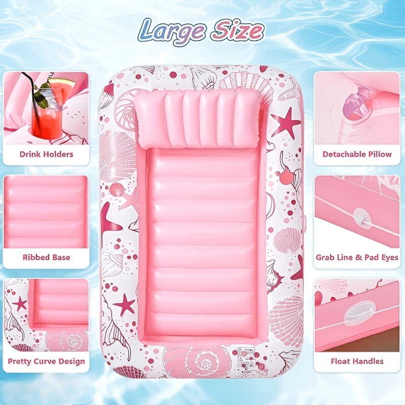 Inflatable Tanning Pool Lounger Float – 4-in-1 Sun Tan Tub Pool Float Raft with Water Fill, Pillow & Cup Holder, Sunbathing Lounge Mat for Adults, Large