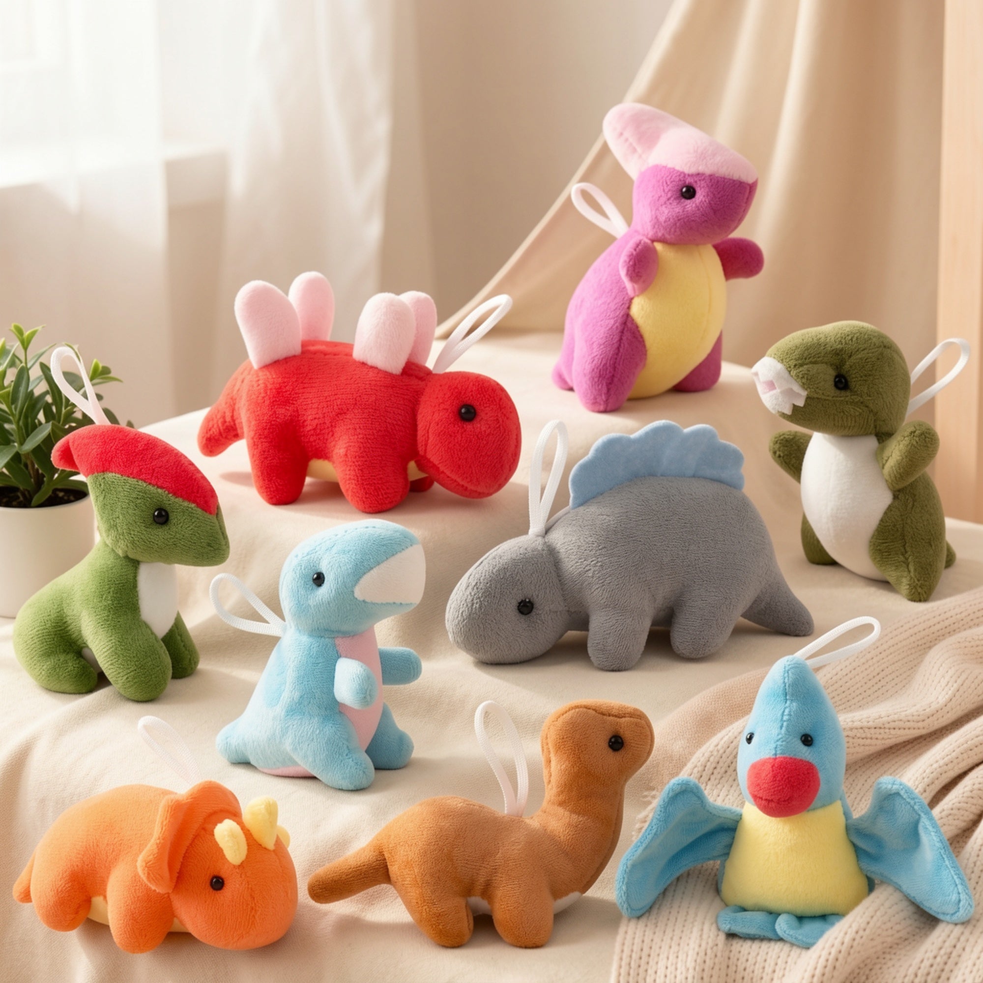 Mini Dinosaur Plush Toys 12 Pack – Soft Stuffed Dino Figures Bulk Party Favors for Kids, Goodie Bag Stuffers, Keychains, Carnival Prizes Boys Girls