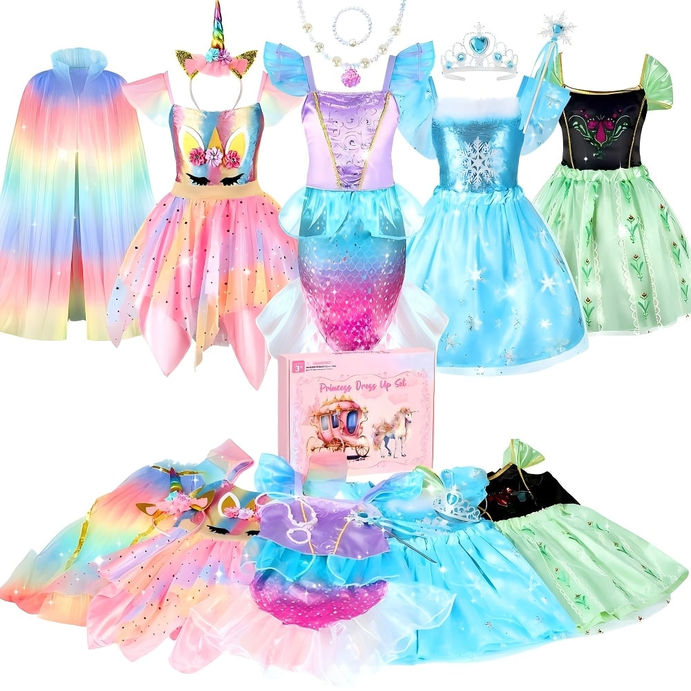 Princess Dress Up Clothes for Girls 18-Piece Role Play Costume Gift Set, Princess Dress Up Toys, Birthday Christmas Party Gift for Girls Ages 3-6