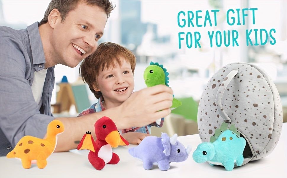 Dinosaur Stuffed Animals 5-Pack Plush Dino Dolls with Egg Carrier Bag Soft Cute Toy Set for Kids Boys Girls Baby Shower Easter Basket Birthday Christmas Gift