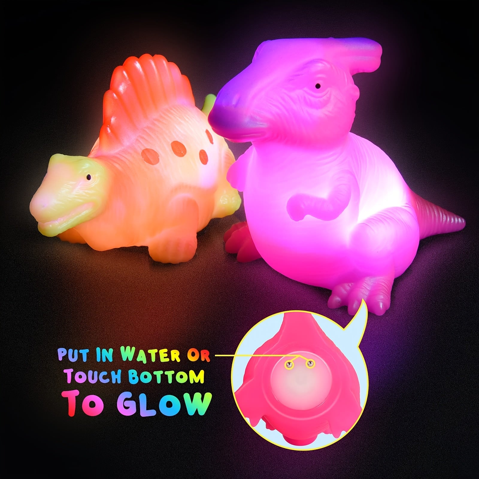 Light Up Floating Dinosaur Bath Toys for Kids - Glow in Dark Bathtub Pool Toy Set 2 4 6 8 12 Pcs, Toddler Baby Bath Time Fun, Birthday Easter Christmas Gift for Boys Girls