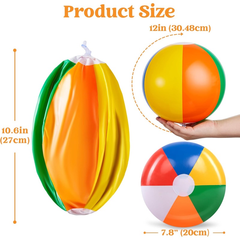 Inflatable Rainbow Beach Balls 12-Pack, Colorful Pool Toys for Kids & Adults, Summer Water Games Birthday Party Supplies Outdoor Fun Combo Set