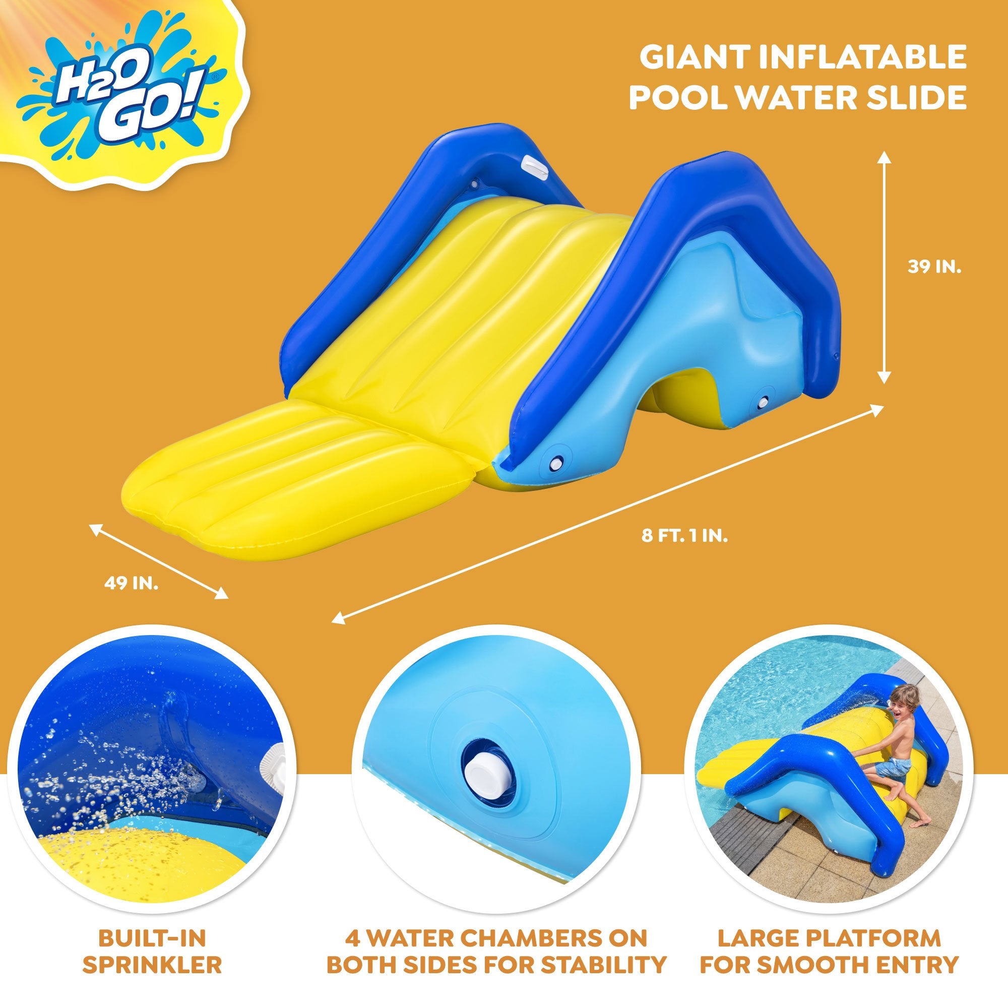 Giant Inflatable Pool Water Slide with Built-In Sprinkler for In-Ground Pools – Backyard Waterslide for Kids & Teens, 97 Inch, Stable 4-Chamber Base