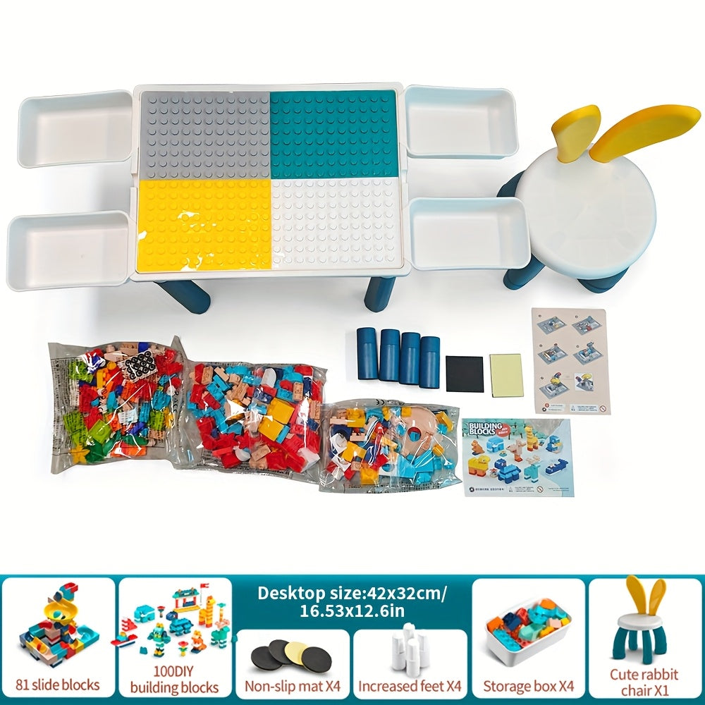 Kids Activity Table with Building Blocks All-in-One Toddler Play Table – Space-Saving Corner Design Durable ABS Plastic, Multifunctional Learning Desk Gift for Boys Girls Ages 1-6 Christmas Birthday