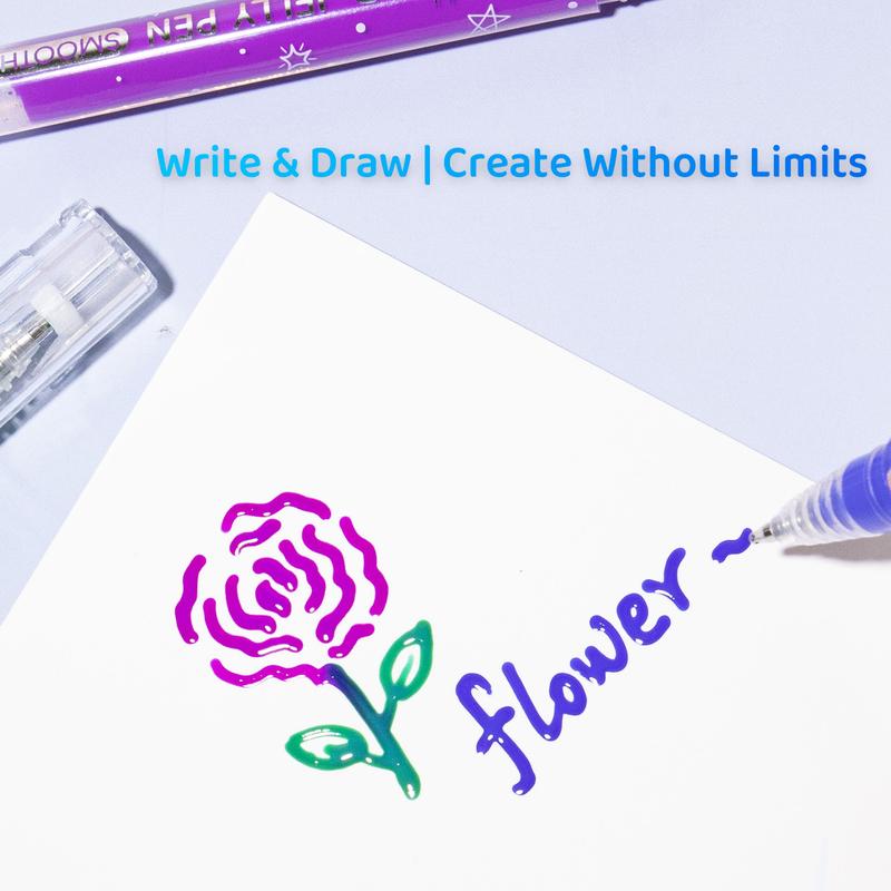 3D Jelly Gel Pens Set, Glossy Color Ink in 12, 24 or 36 Color Options for Drawing, Scrapbooking, Bullet Journals, DIY Greeting Cards and Creative Gifts