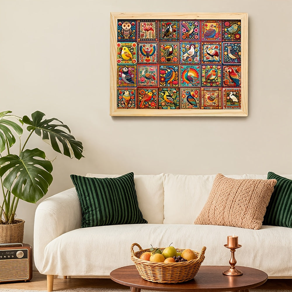 1000-Piece Bird Crochet Jigsaw Puzzle for Adults Difficult Animal Puzzle with Letters on Back Family Game Night Home Decor Gift for Men Women Birthday Christmas