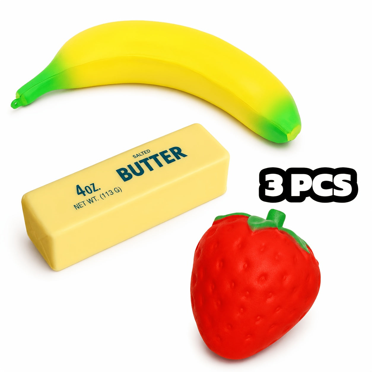Squishy Food Slow Rising Stress Relief Toy Set 3/6pcs Butter Banana Strawberry PU Foam Sensory Squeeze Toys – Pretend Play Simulation Food for Kids Classroom Holiday Office Decoration Gift