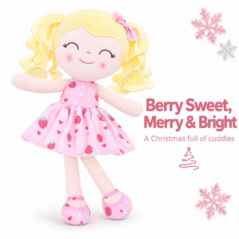 Plush Doll for Girls by Gloveleya, Soft Strawberry Grape and Orange Styles, Lightweight Cuddle Companion, Birthday and Christmas Gift