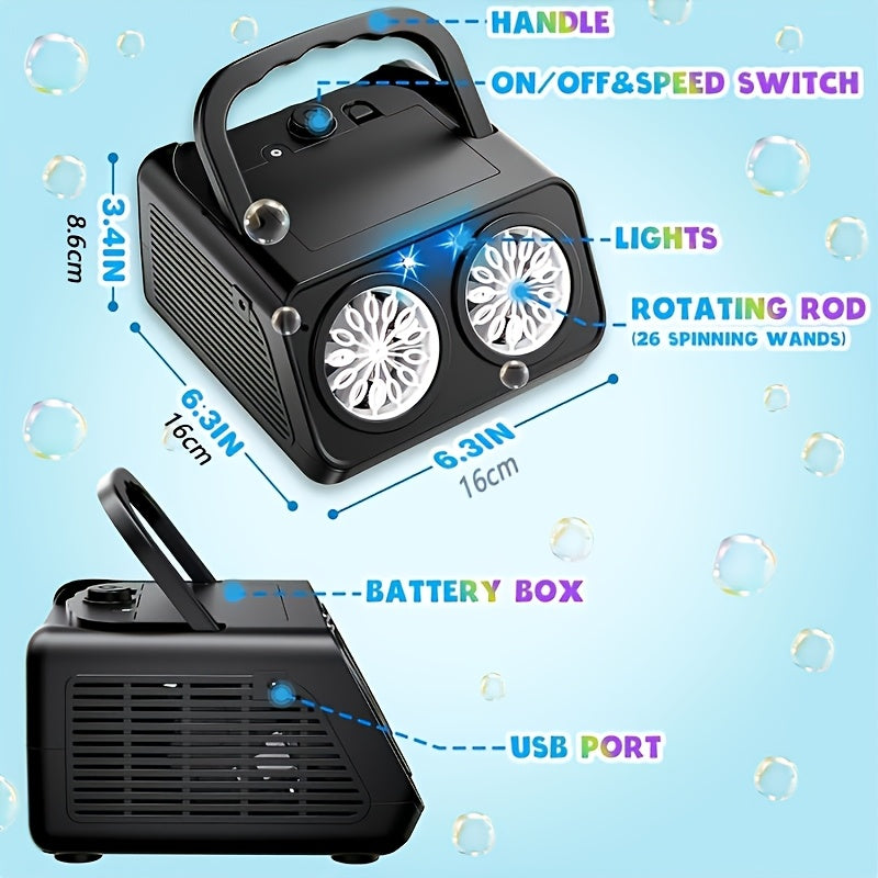 Automatic Bubble Machine with 2 Fans – 20,000+ Bubbles/Min, Includes 10 Bubble Solution Bottles, Electric Bubble Maker for Kids Outdoor Play
