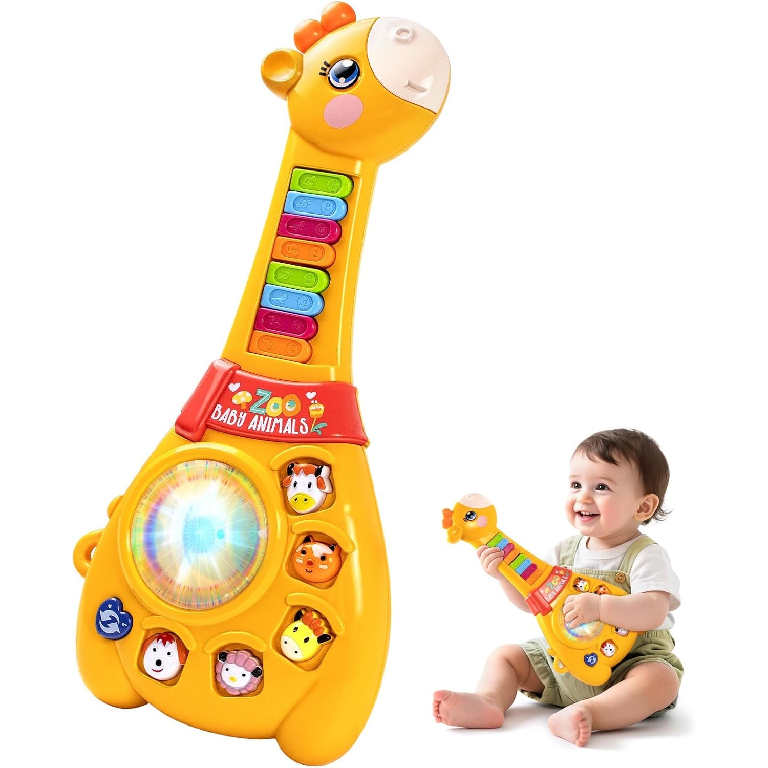 Baby Giraffe Guitar Musical Toy for 12 Months+ – Piano Keys, Animal Sounds & 8 Songs, Flashing Lights, Educational Learning Toy for Toddlers 1 Year Old Boys Girls, First Birthday Christmas Gift
