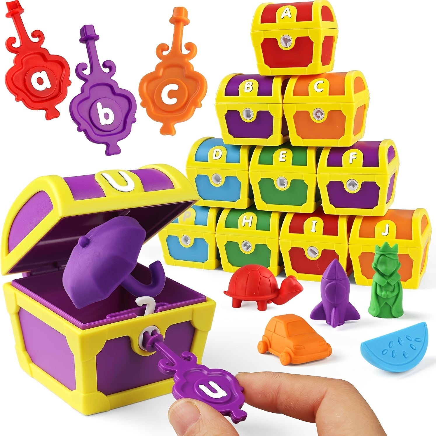 Alphabet Treasure Hunt Learning Toy 26pcs ABC Letter Matching Locks and Keys - STEM Educational Sorting Game Fine Motor Skills Gift for Kids Toddlers