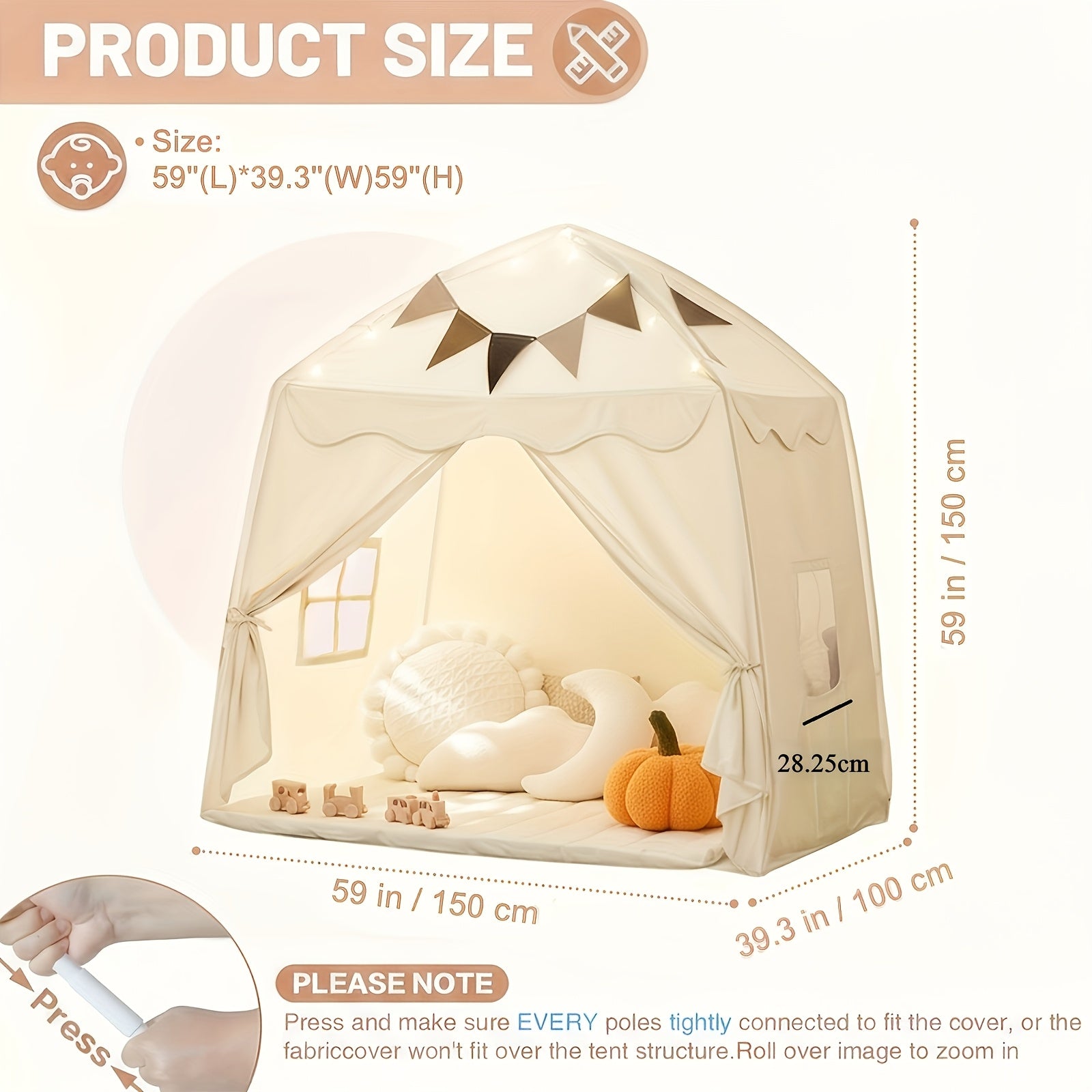 Kids Play Tent Extra Large Teepee 59x39x59 Inch Portable Foldable Indoor Outdoor Playhouse Dome Tent for Boys Girls Ages 3 Plus - Birthday Christmas Gift