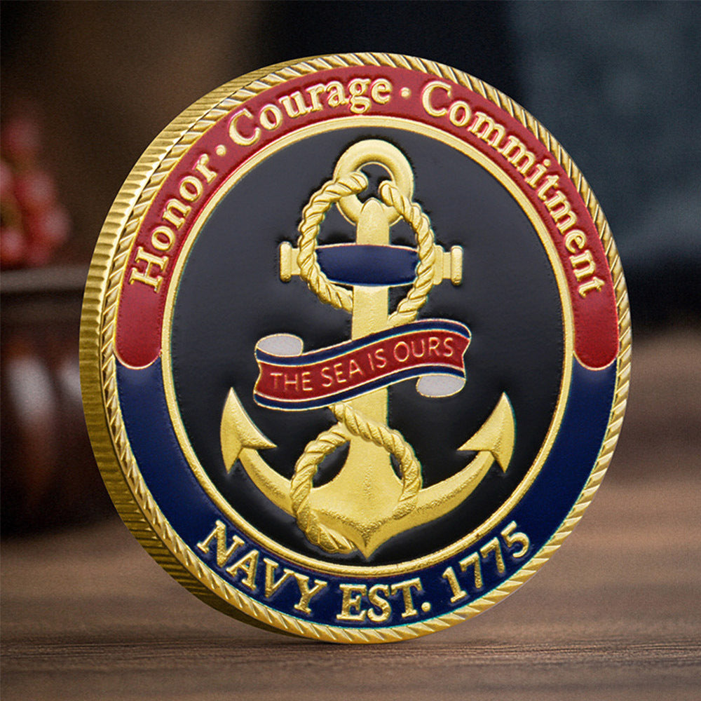 US Navy Sailor's Creed Military Challenge Coin with Gift Box – Honor Courage Commitment Anchor Design, Collectible Souvenir & Veterans Appreciation Gift for Navy Sailors