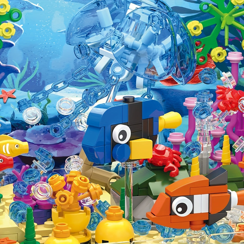 Aquarium Jellyfish Building Block Set with LED Light Fish Tank Marine Decor - Compatible Bricks Creative Display Toy for Teens Adults Ages 12+
