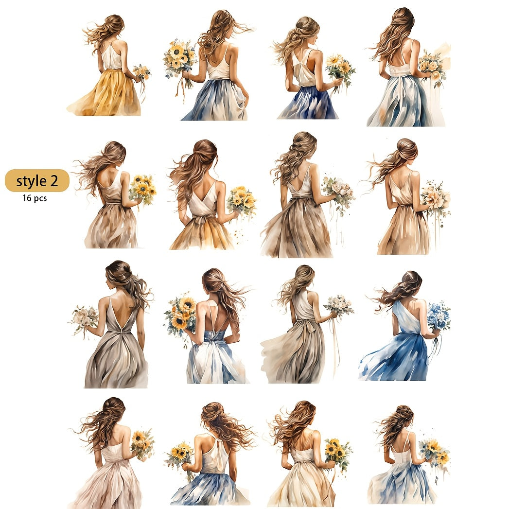 Floral Girl Journal Stickers – 2 Styles Aesthetic Cut-Out Sticker Sheets for Journaling, Scrapbooking, Planners & Bullet Journals, Cute Botanical Girl Art Stickers for Teens & Adults