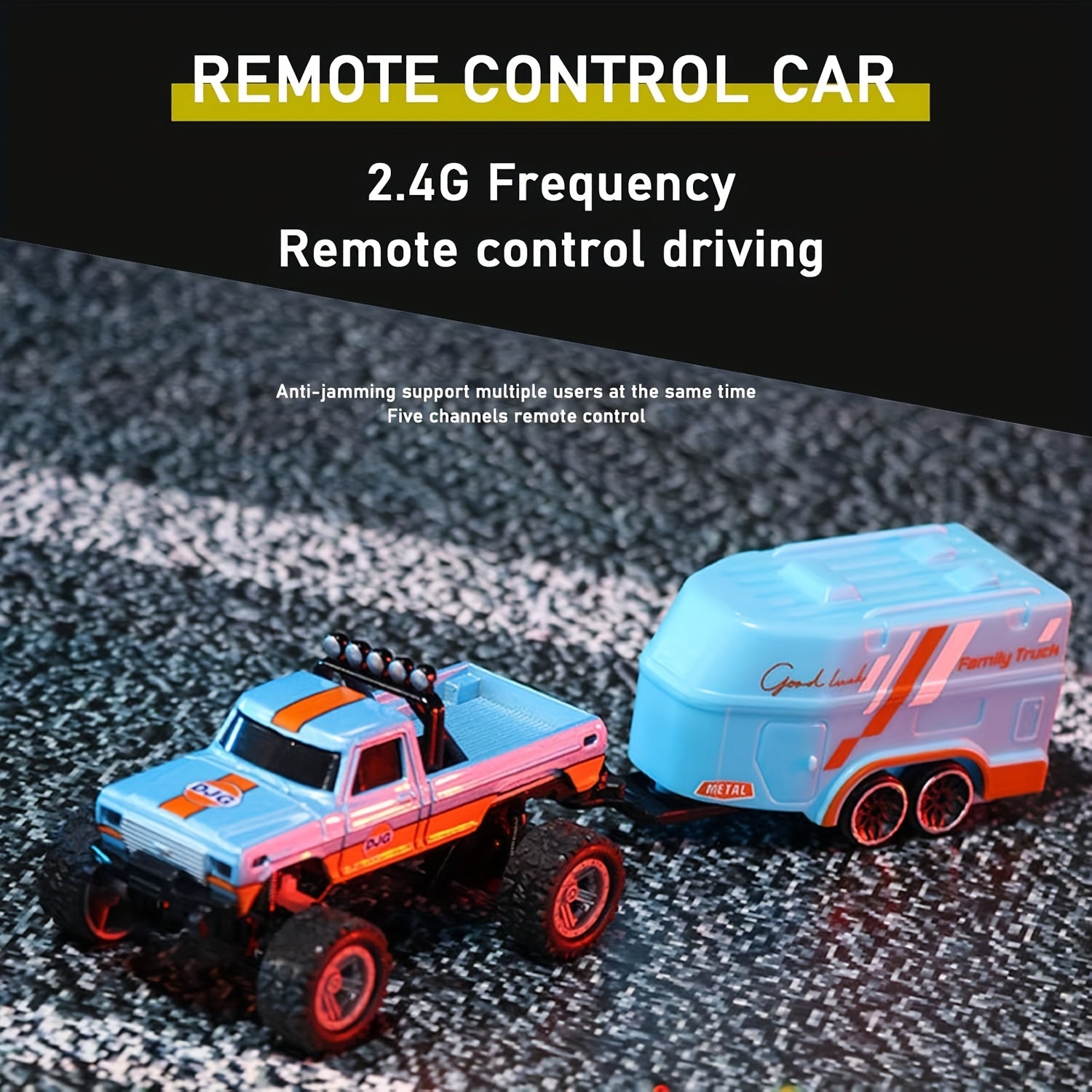Mini RC Truck 1:64 Scale 2.4GHz Off-Road Alloy with Trailer Body Lights Headlights Adjustable Speed Crawler Collectible Holiday Gift Boys