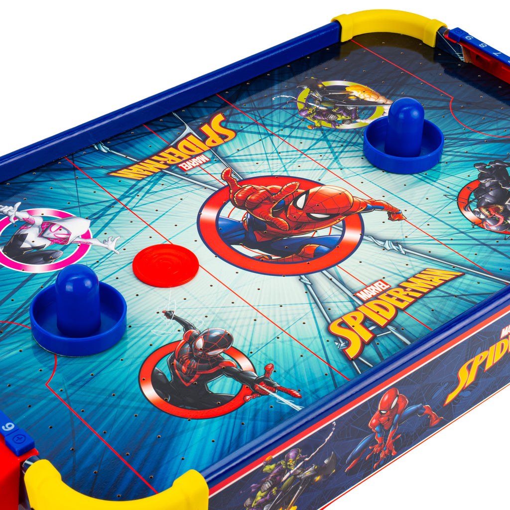 Spider-Man Electric Tabletop Air Hockey Table 2 Player - Marvel Licensed Wood Kids Game, Birthday Christmas Gift for Boys & Girls